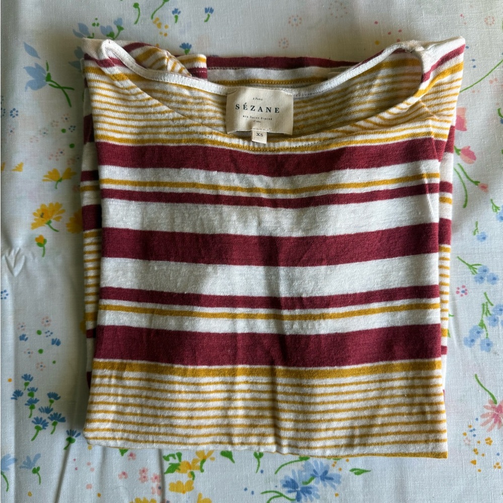 Sézane Striped Linen Short Sleeved Top